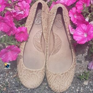 B.O.C. Born Concept Floral Tooled Leather Ballet Flats - Size 8 1/2 Tan